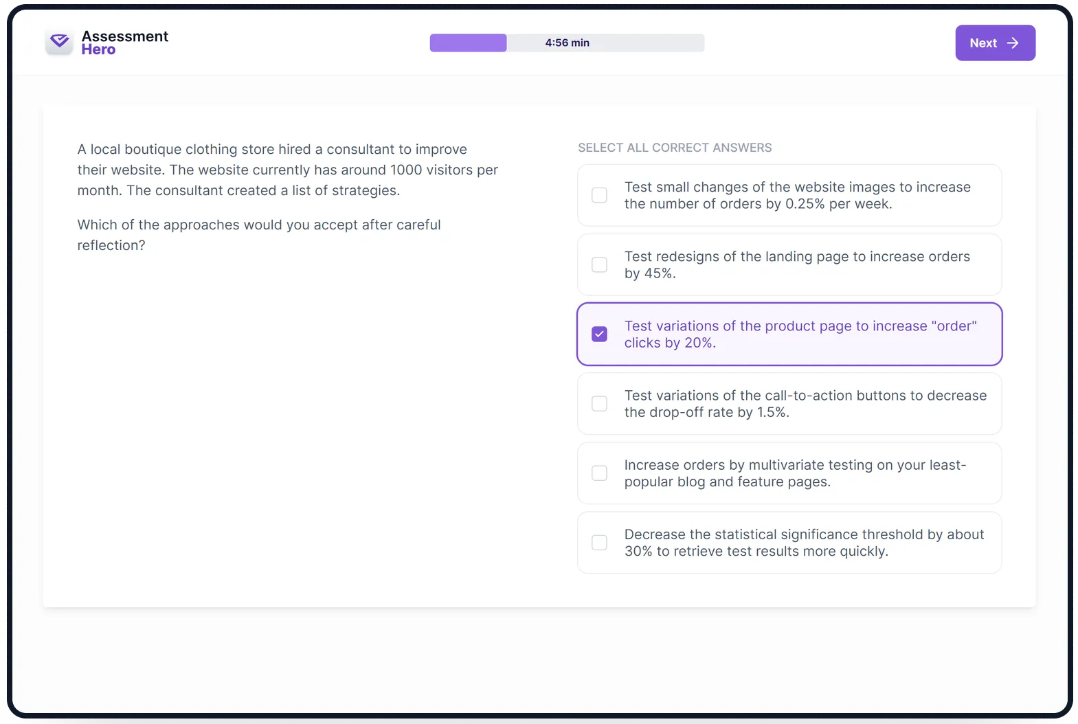 A/B Testing online test