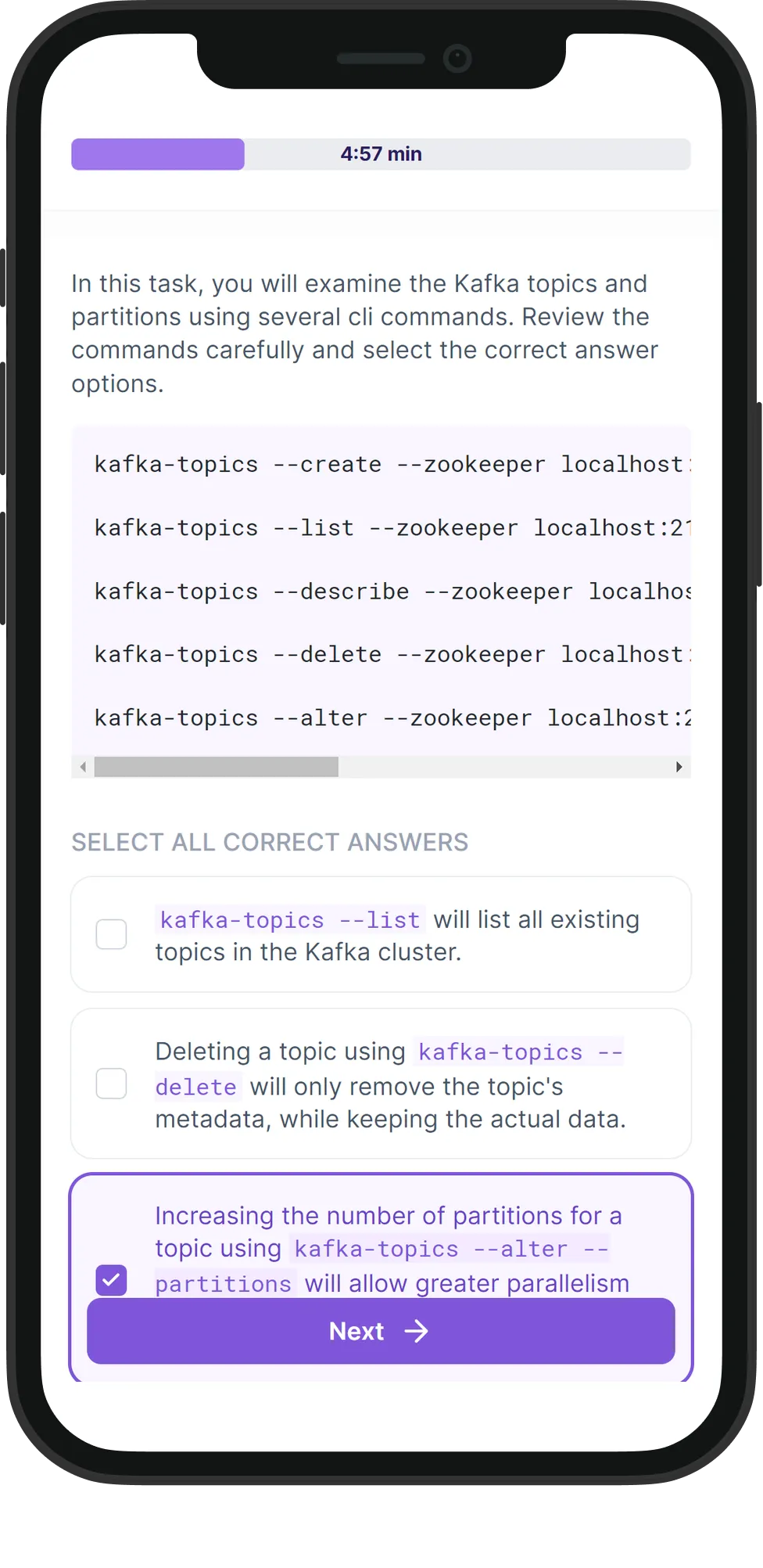 Mobile Apache Kafka skill assessment