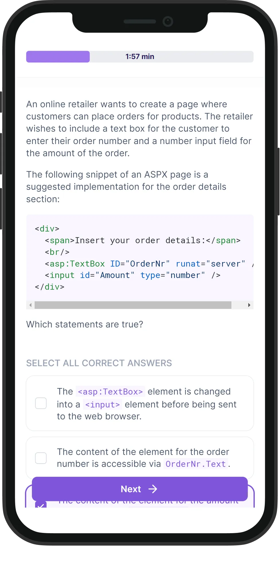 Mobile ASP.NET Web Forms skill assessment