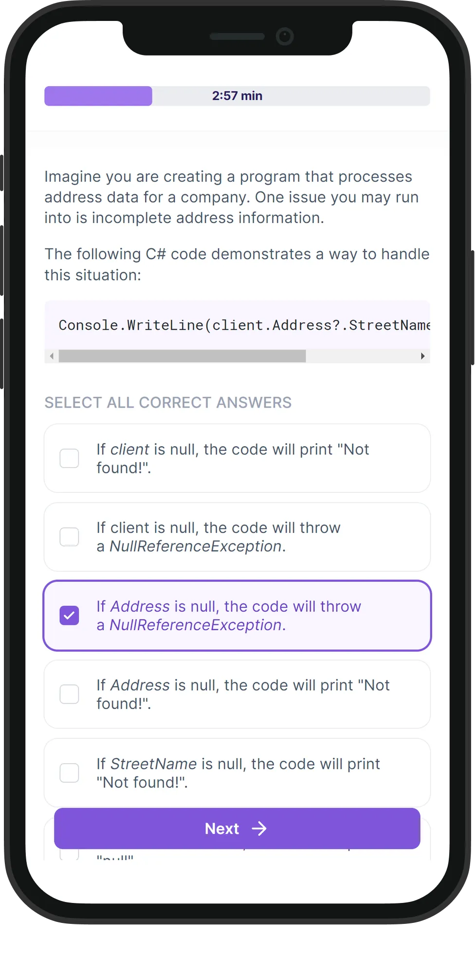 Mobile C# skill assessment