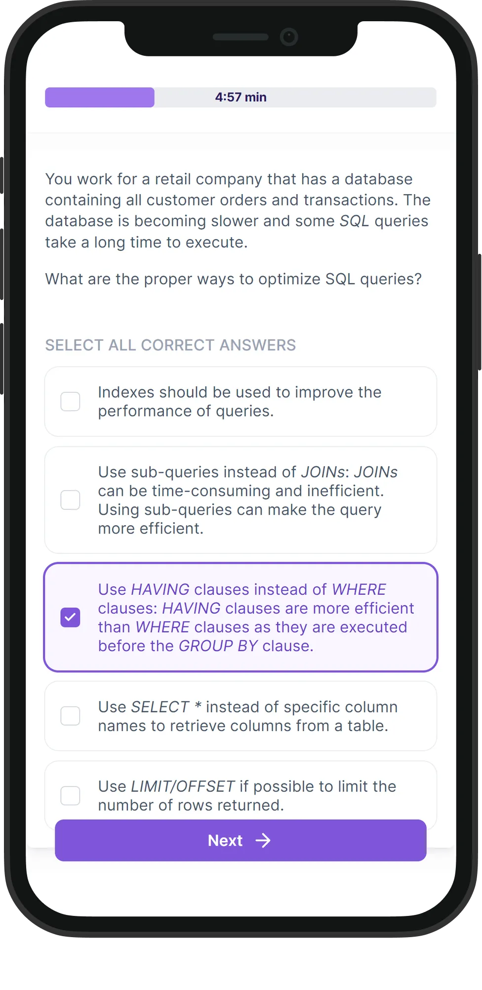 Mobile Database Administration skill assessment