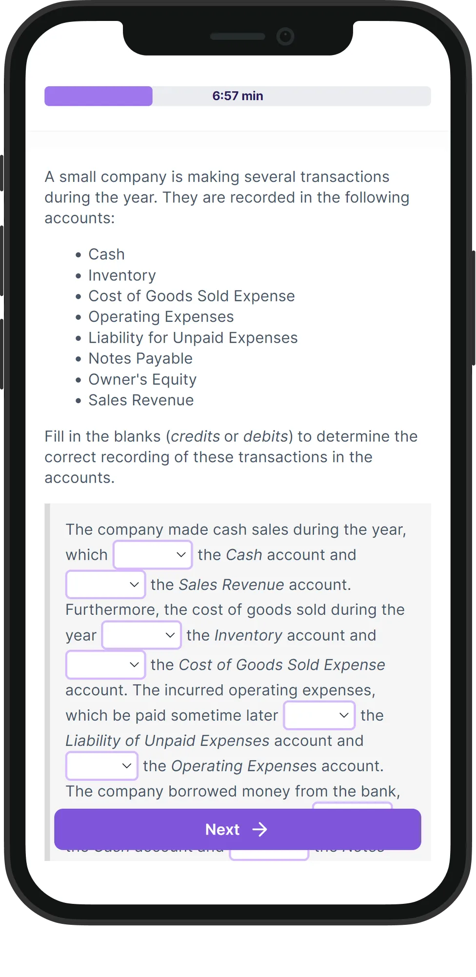 Mobile Double-Entry Bookkeeping skill assessment