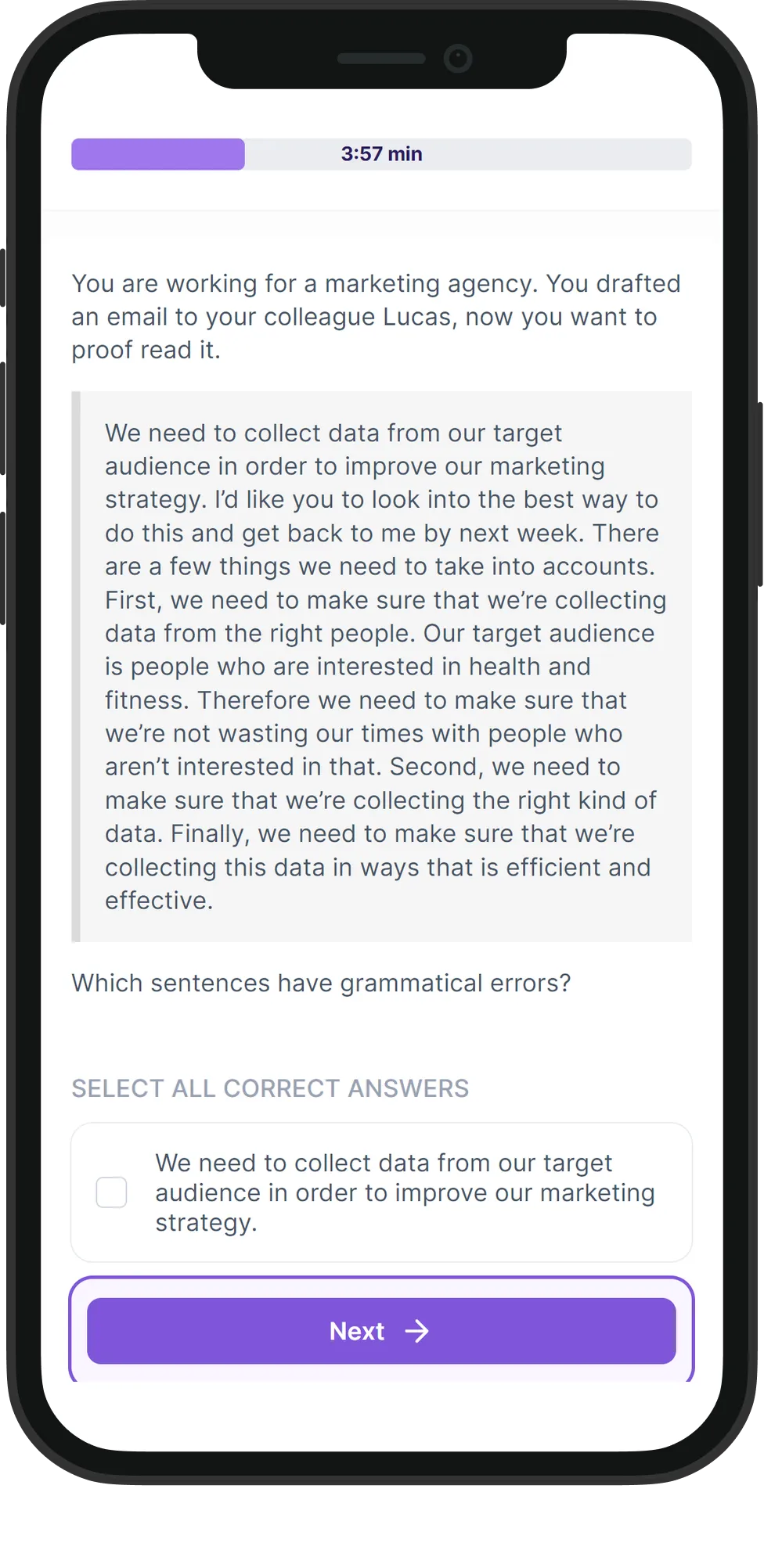 Mobile English Comprehension skill assessment