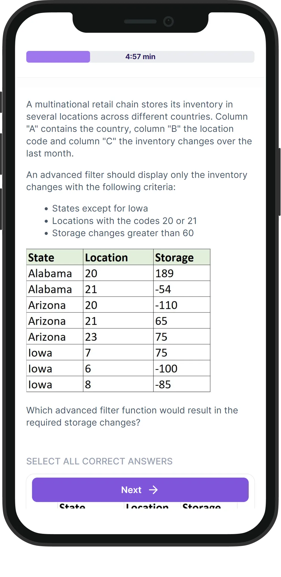 Mobile Excel skill assessment