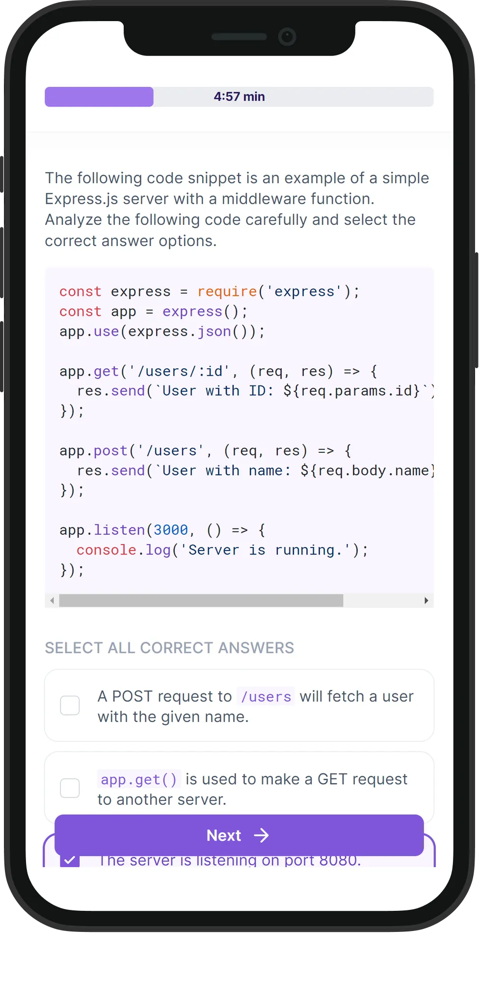 Mobile Express.js skill assessment