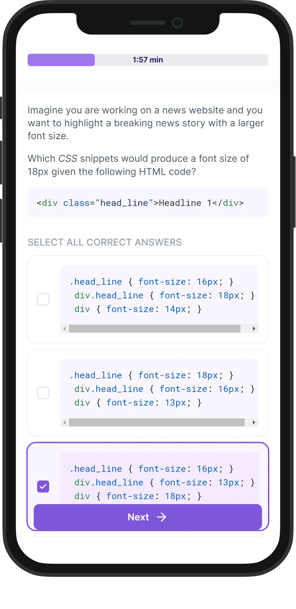 Mobile HTML/CSS skill assessment