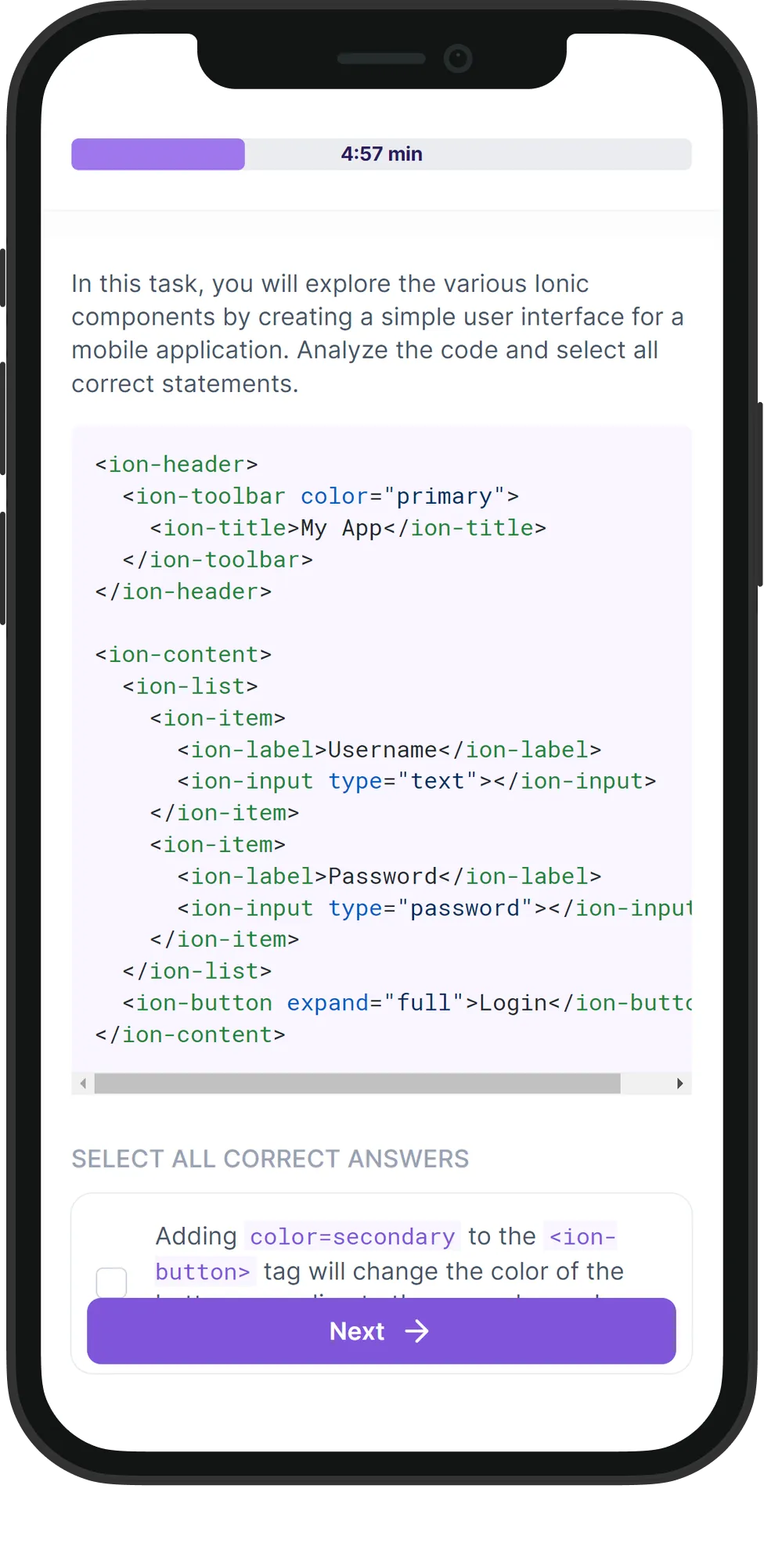 Mobile Ionic Angular skill assessment