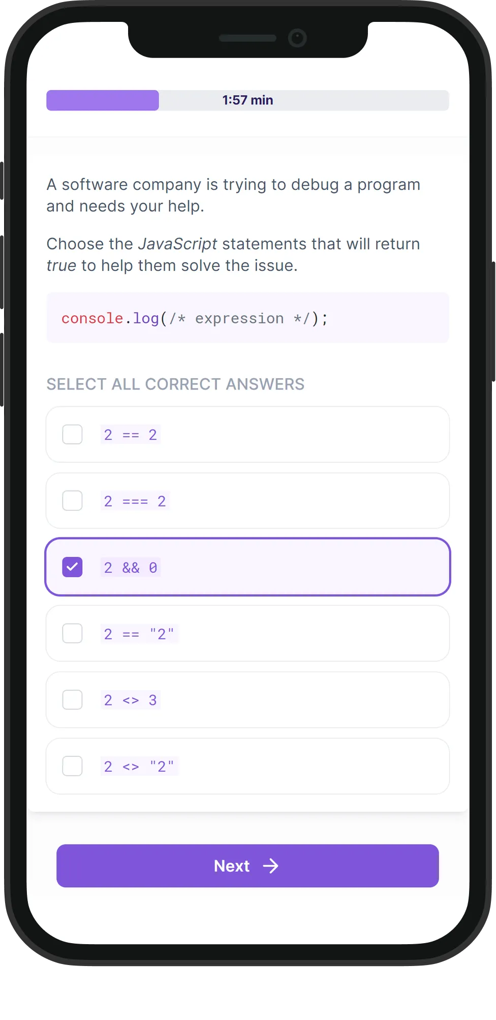 Mobile JavaScript skill assessment