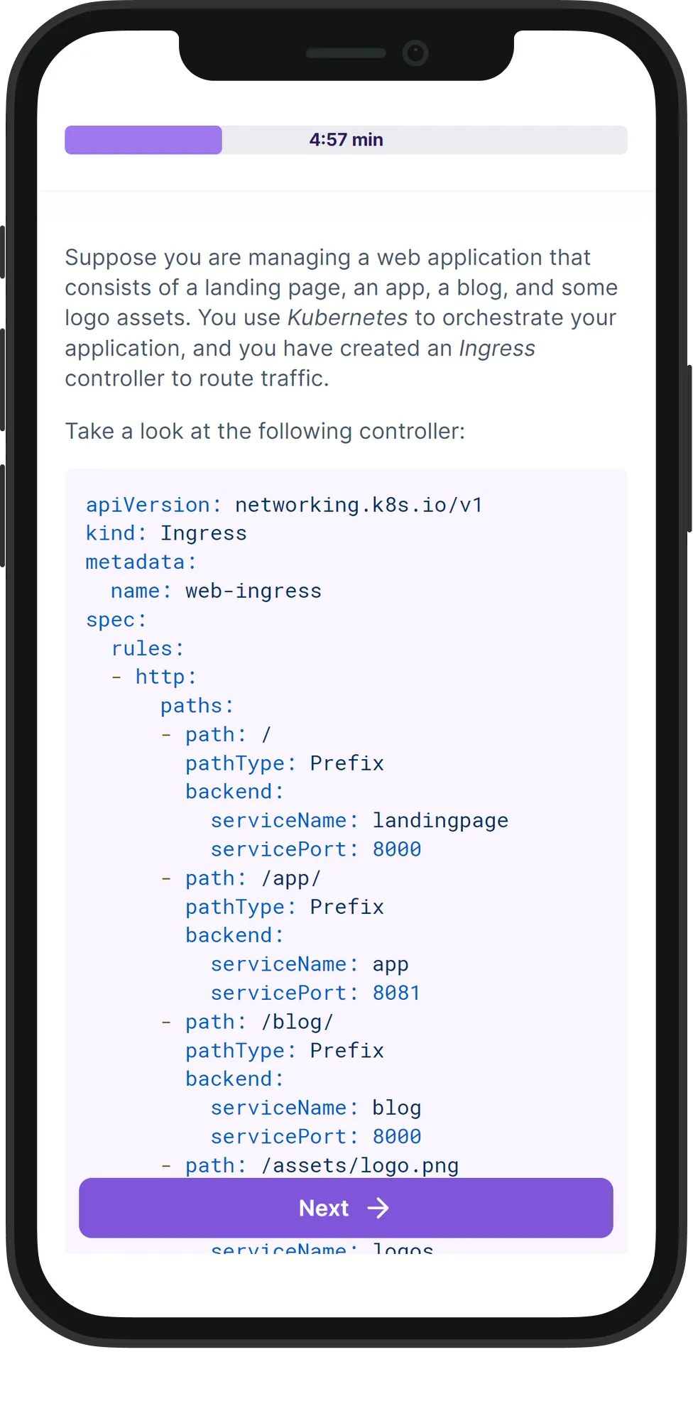 Mobile Kubernetes skill assessment