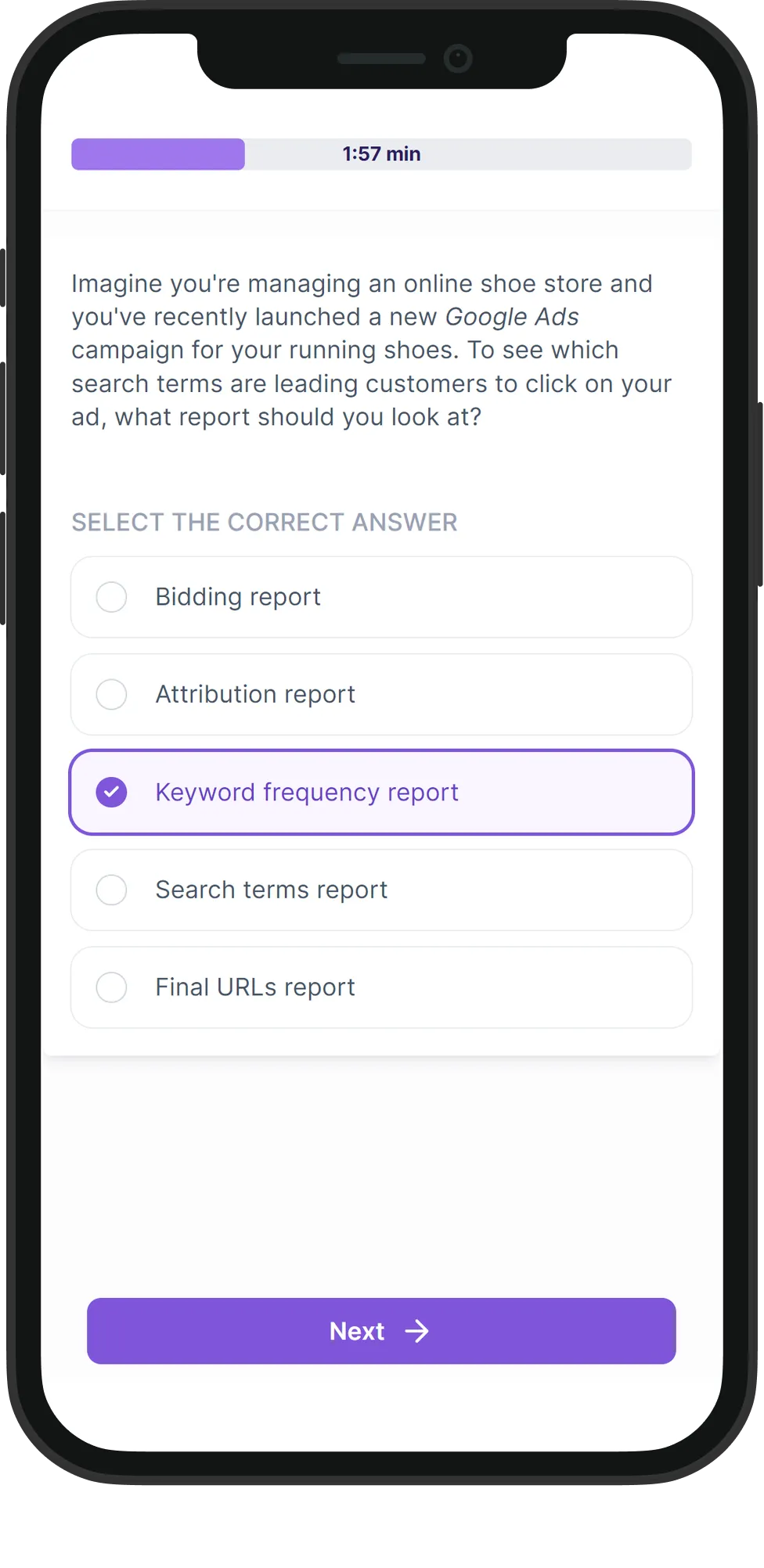 Mobile Marketing Analytics skill assessment