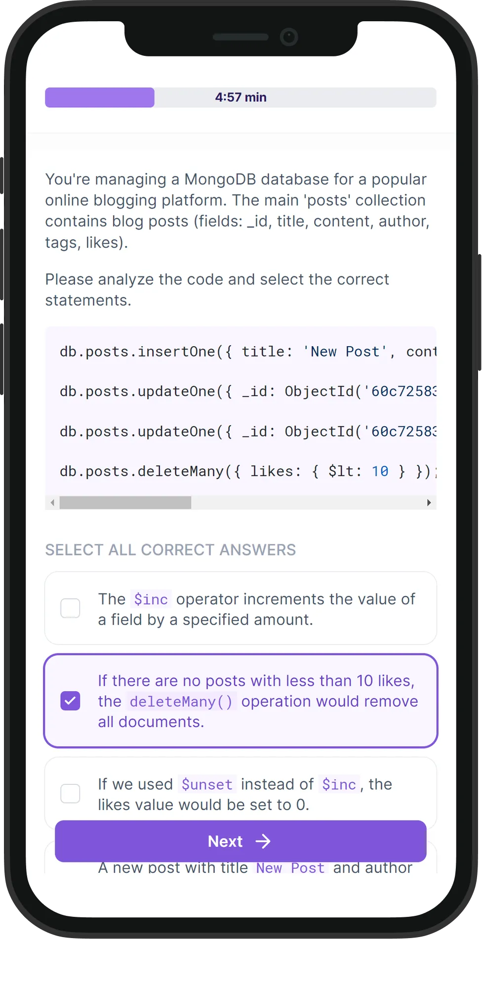 Mobile MongoDB skill assessment