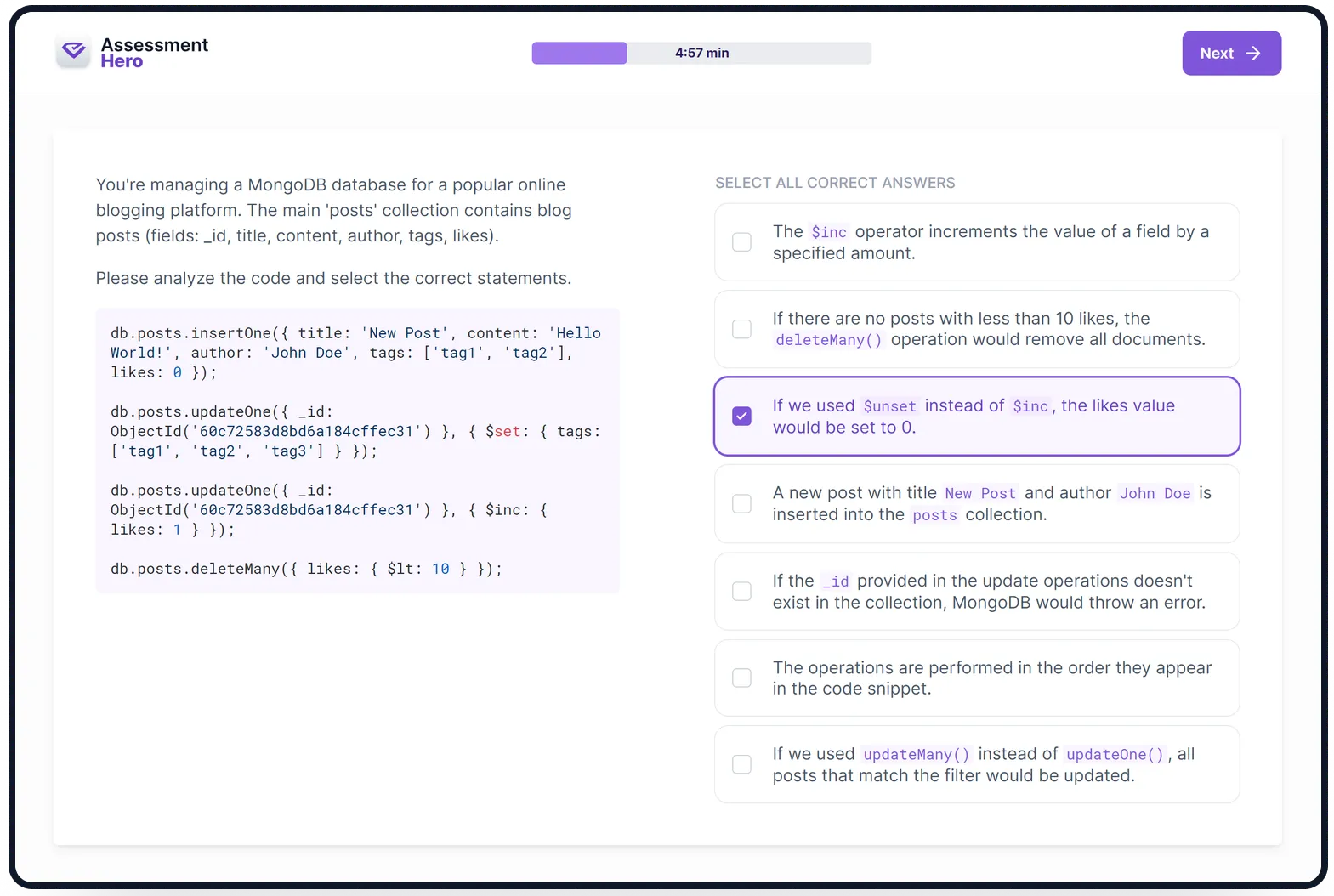 MongoDB online test