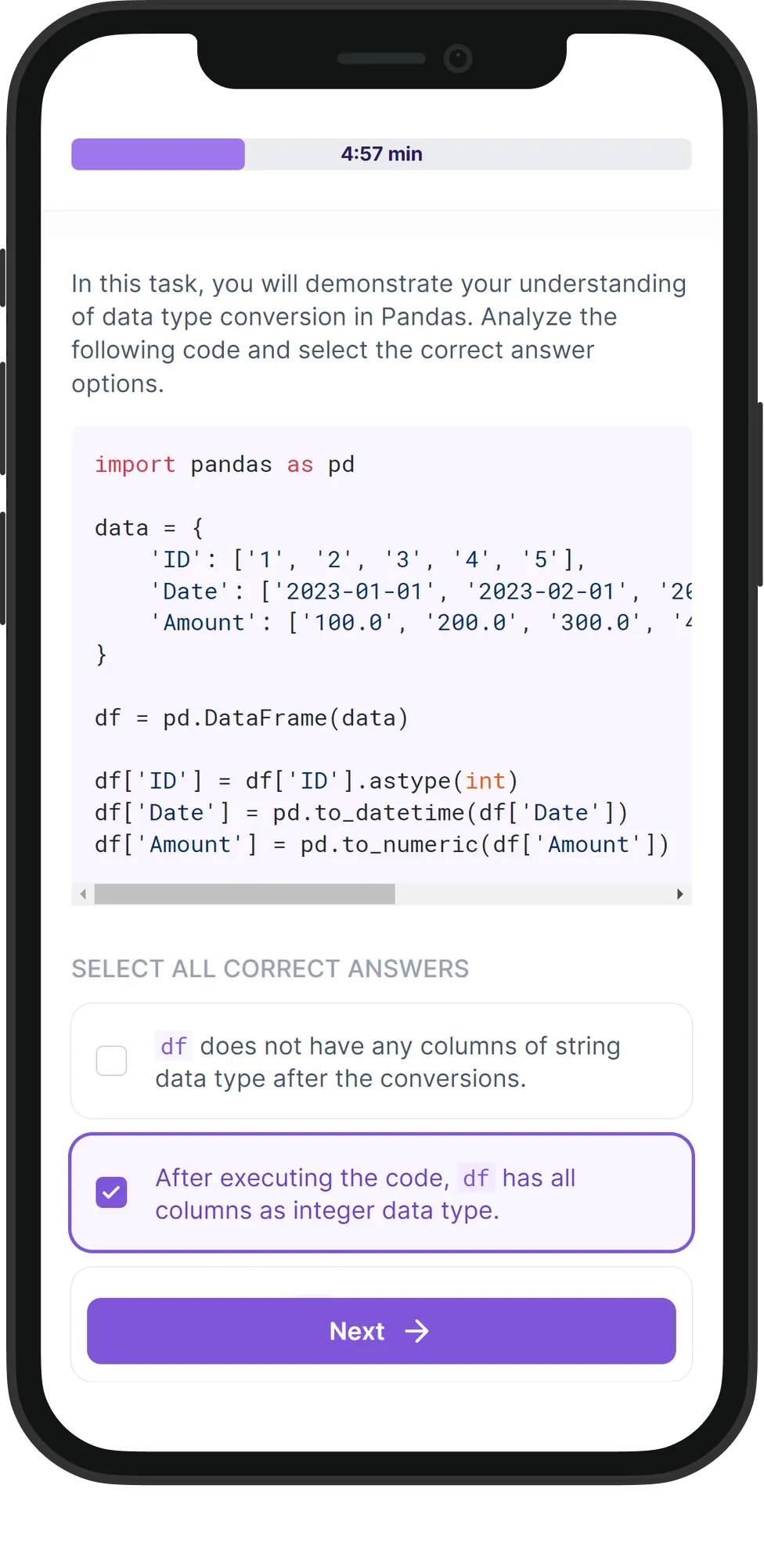 Mobile Python Pandas skill assessment