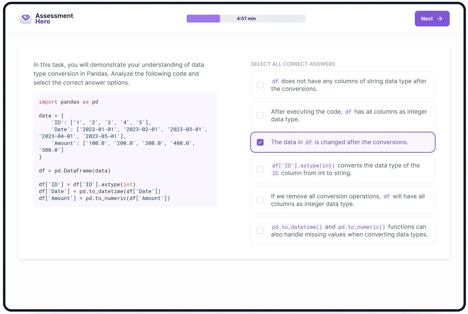 Python Pandas online test