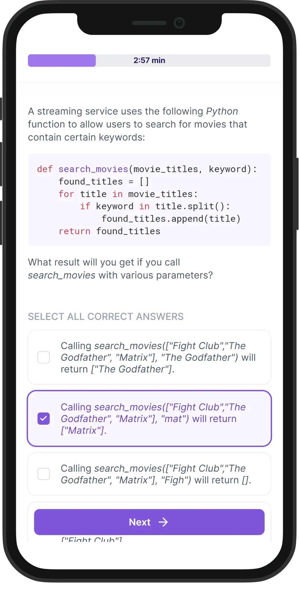 Mobile Python skill assessment