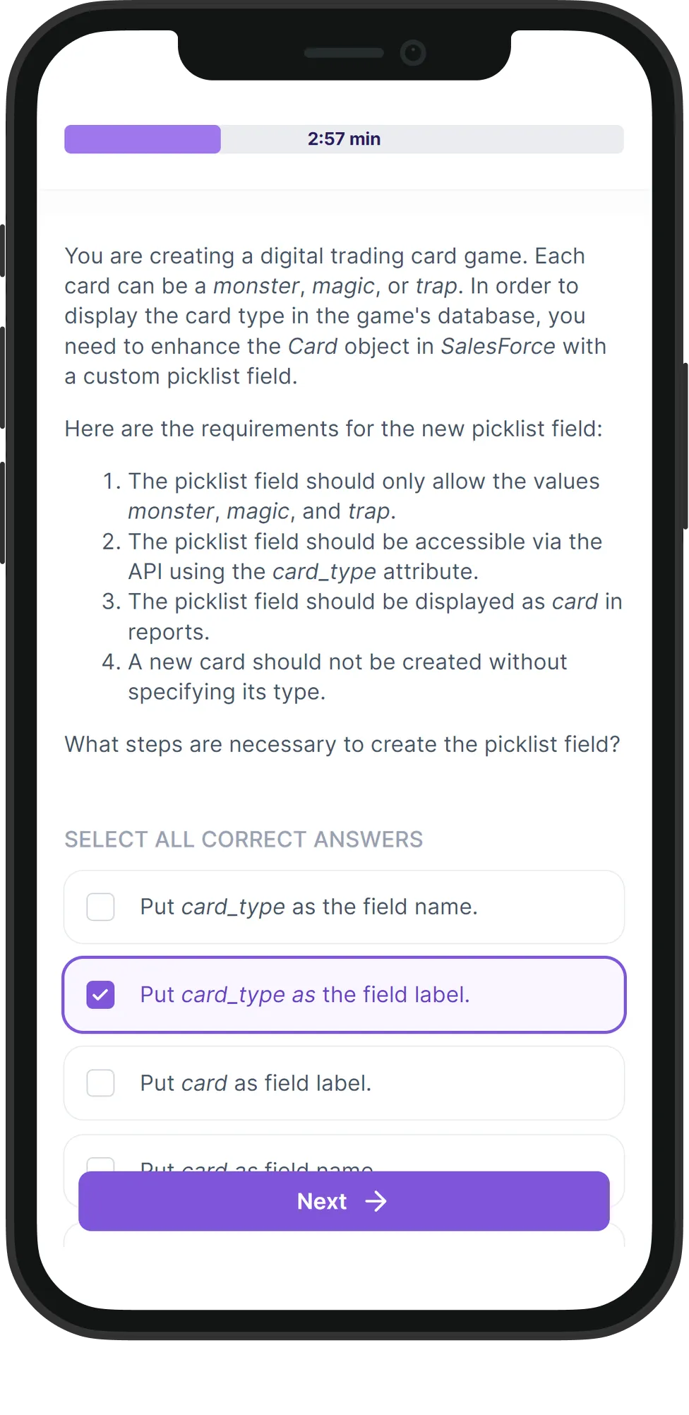 Mobile Salesforce skill assessment