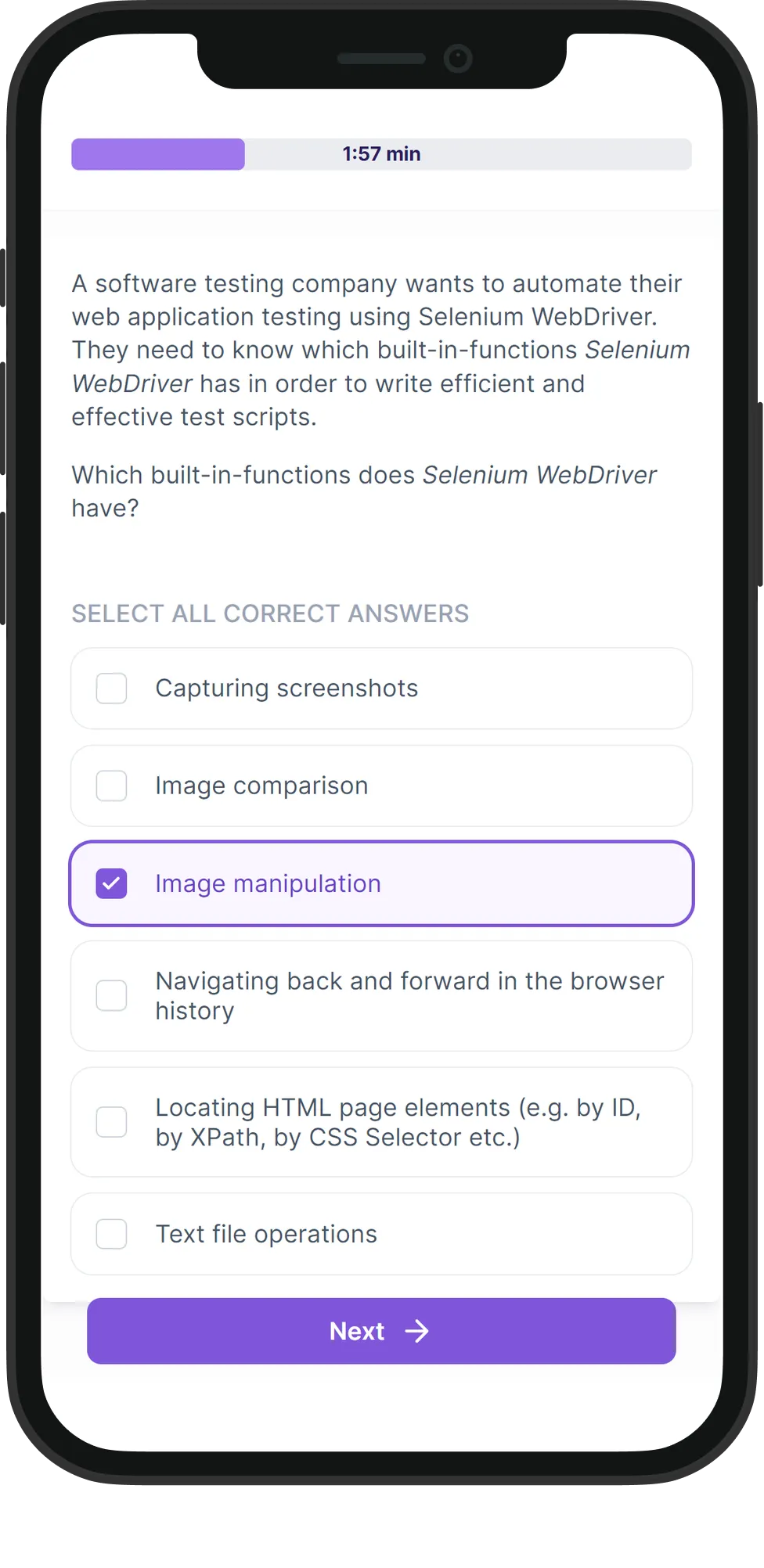 Mobile Selenium skill assessment