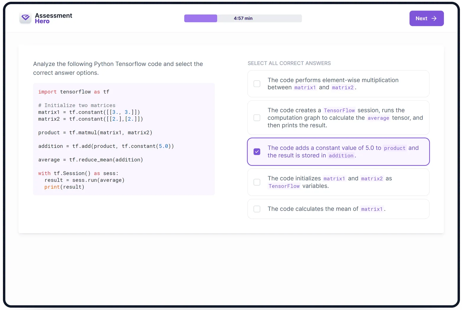 TensorFlow online test