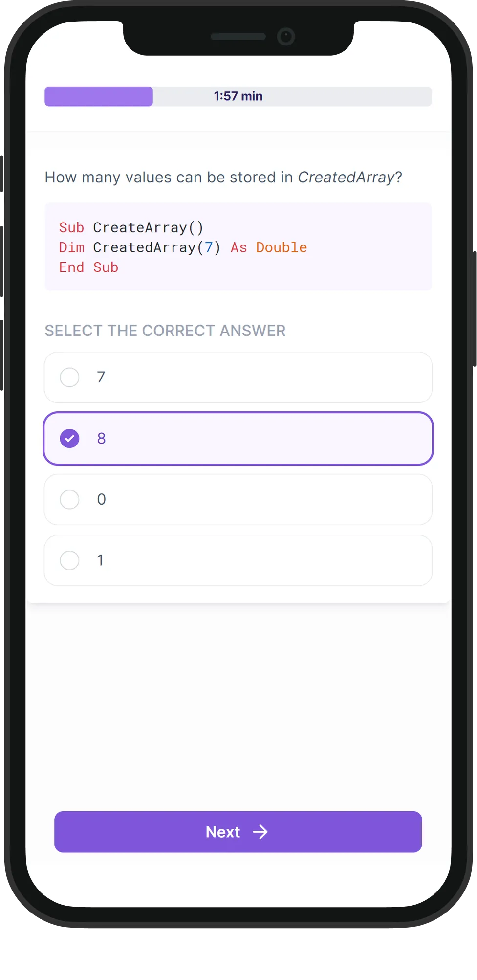 Mobile VBA skill assessment