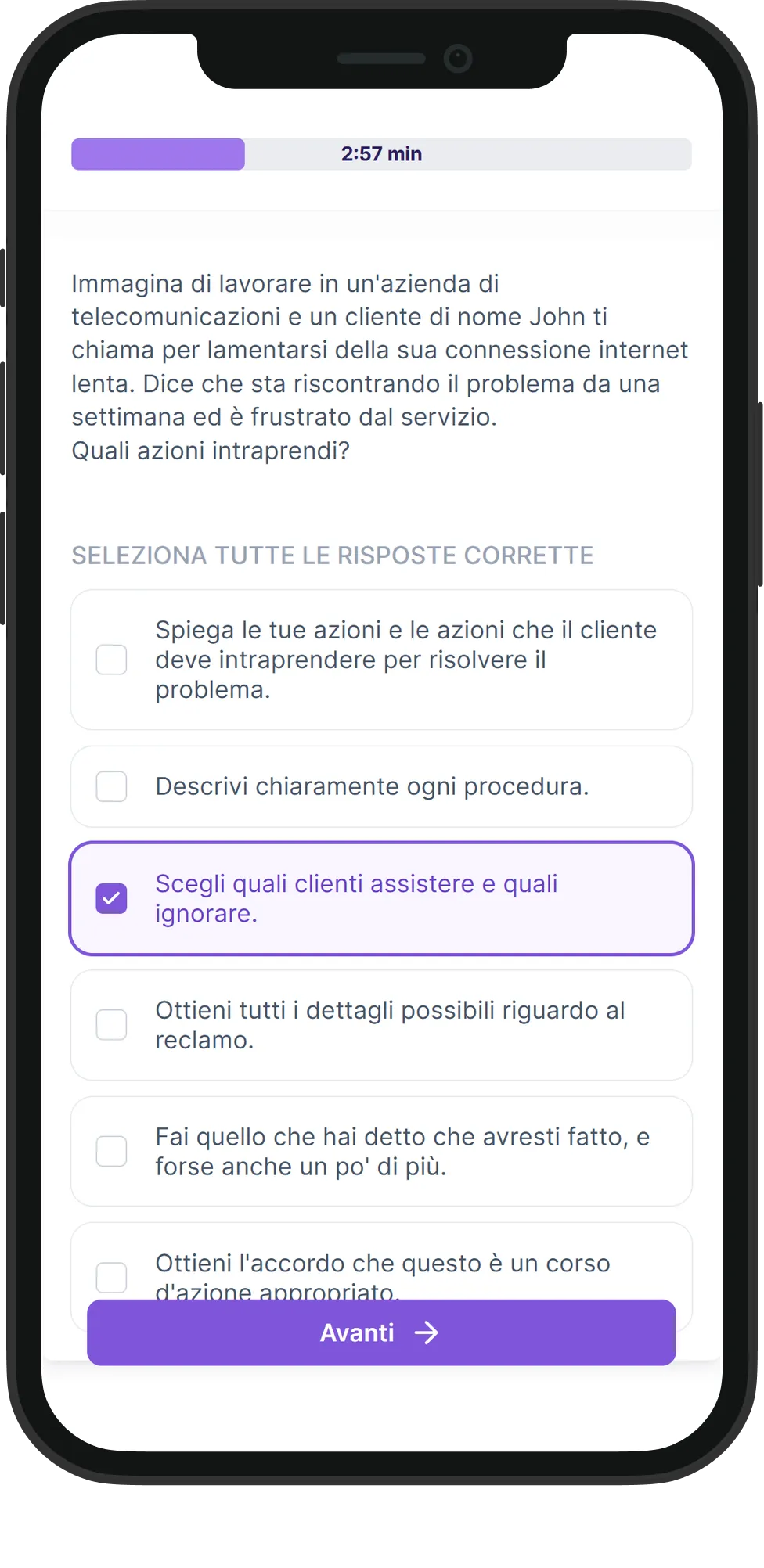 Mobile Servizio Clienti skill assessment
