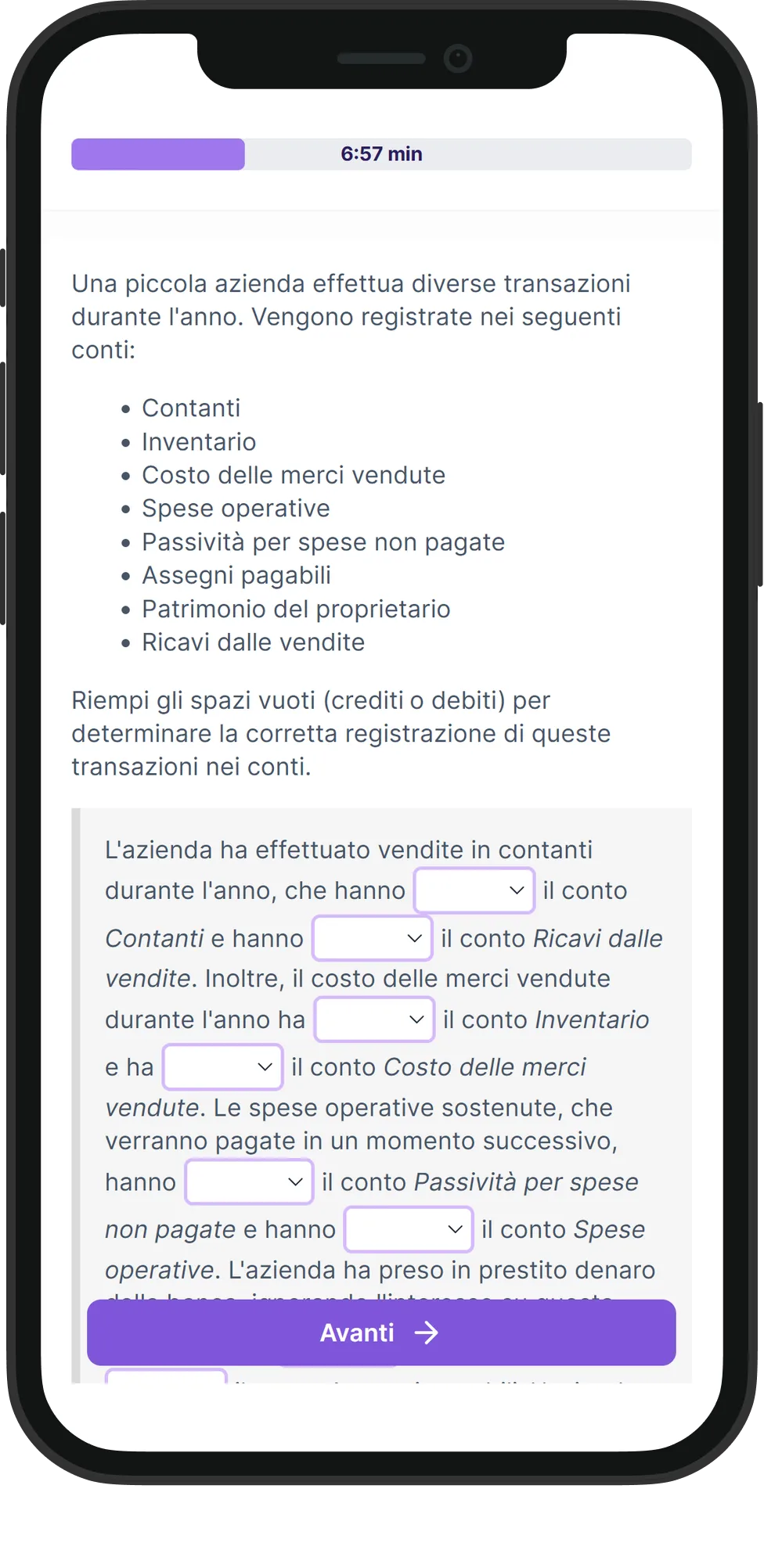 Mobile Contabilità a partita doppia skill assessment