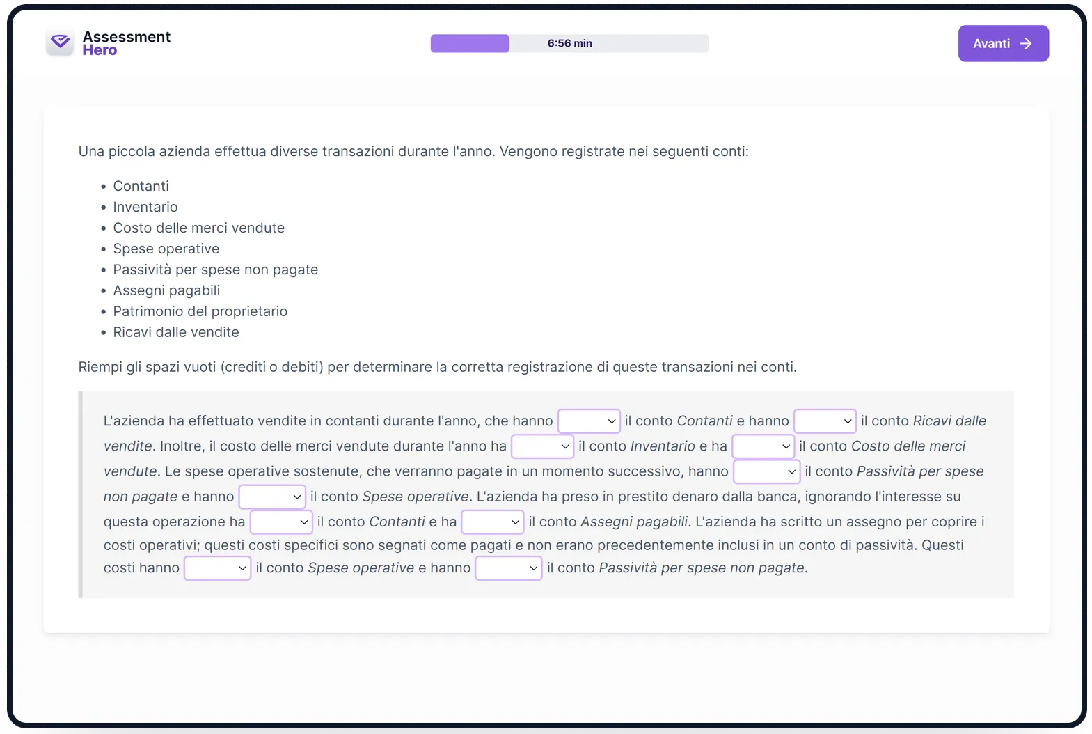 Contabilità a partita doppia online test