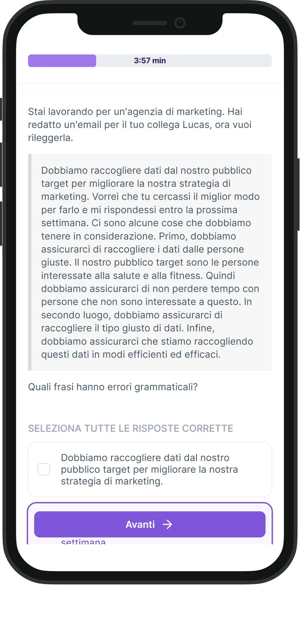 Mobile Comprensione dell'Inglese skill assessment