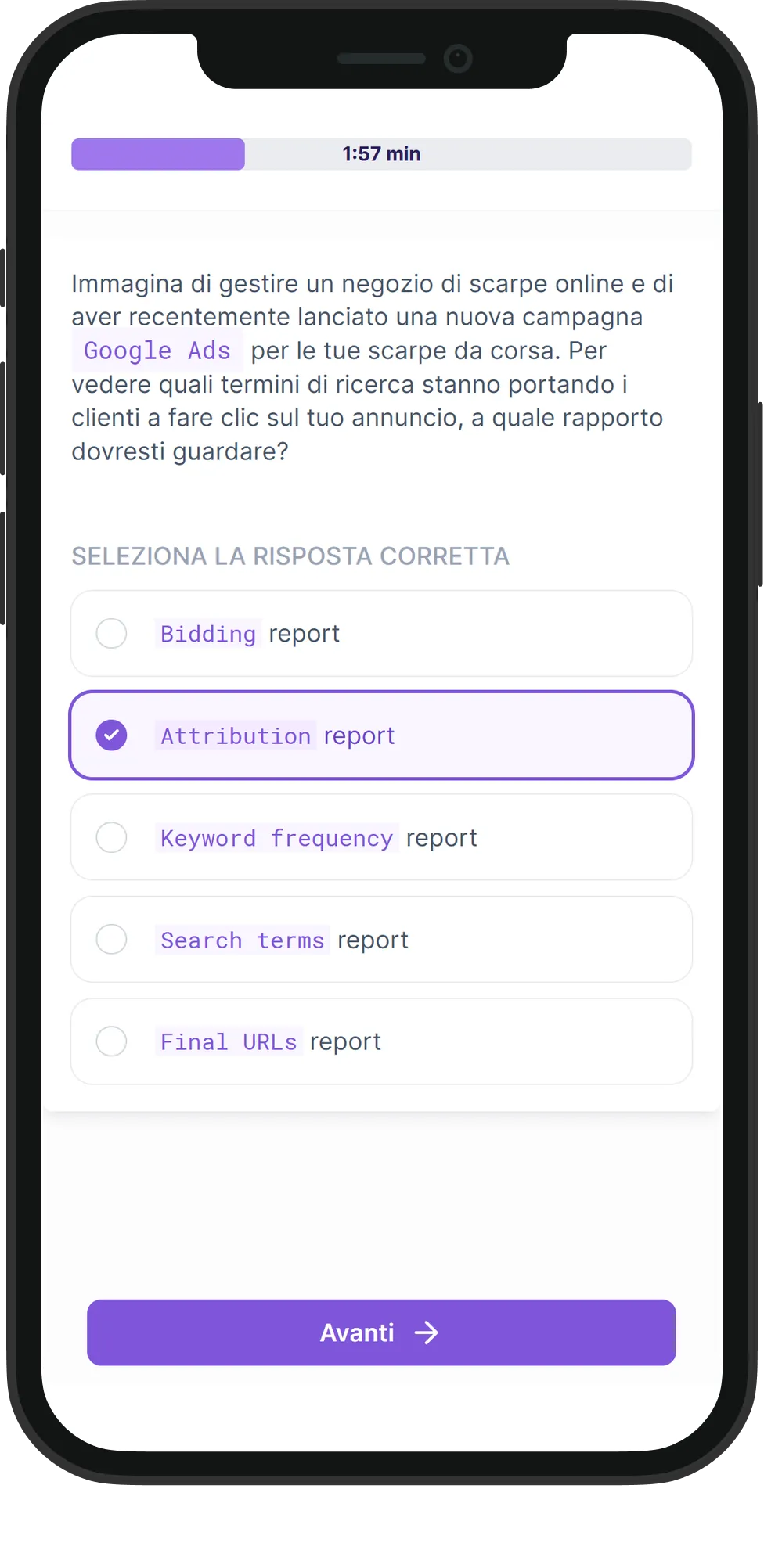 Mobile Analytics di Marketing skill assessment