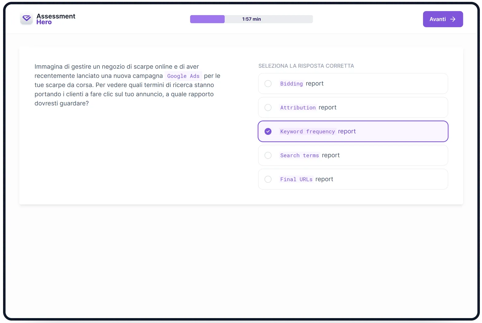 Analytics di Marketing online test