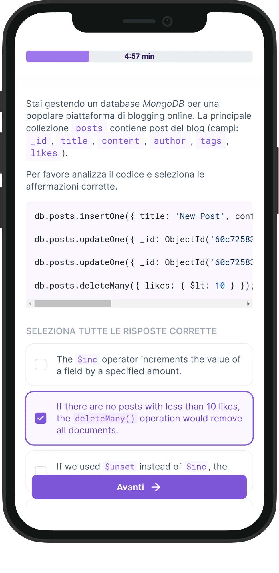 Mobile MongoDB skill assessment