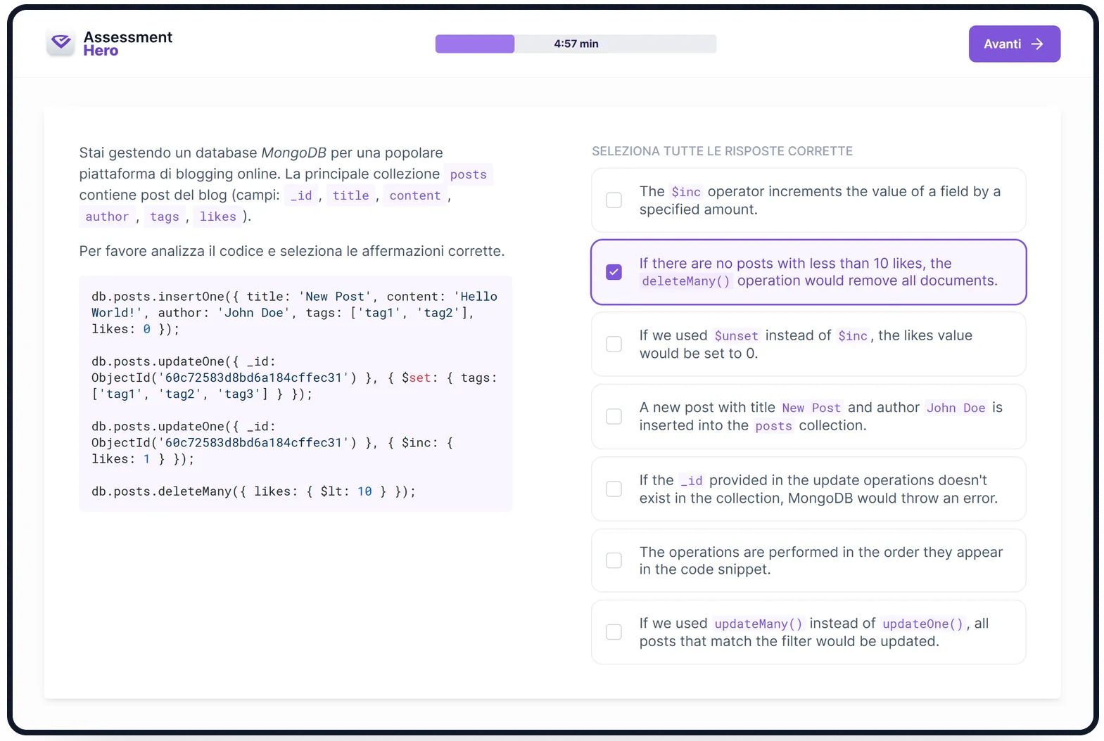 MongoDB online test