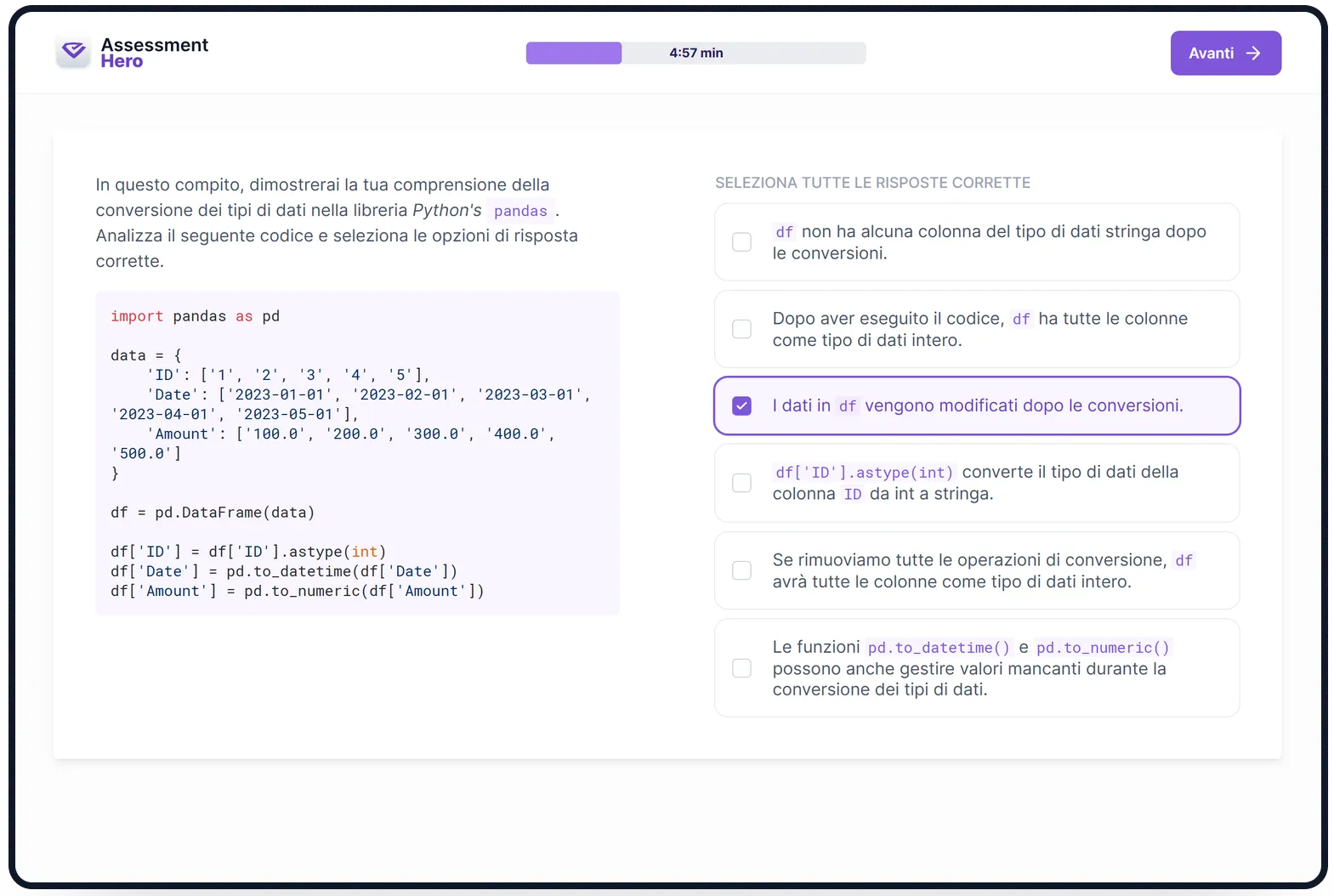 Pandas Python online test