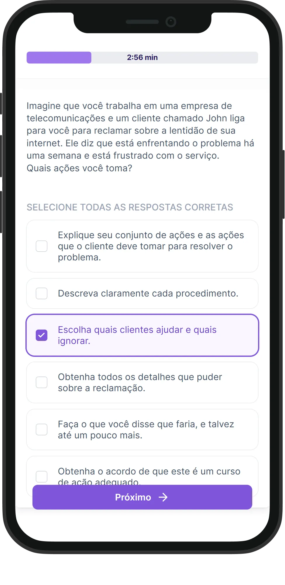 Mobile Interação com o Cliente skill assessment
