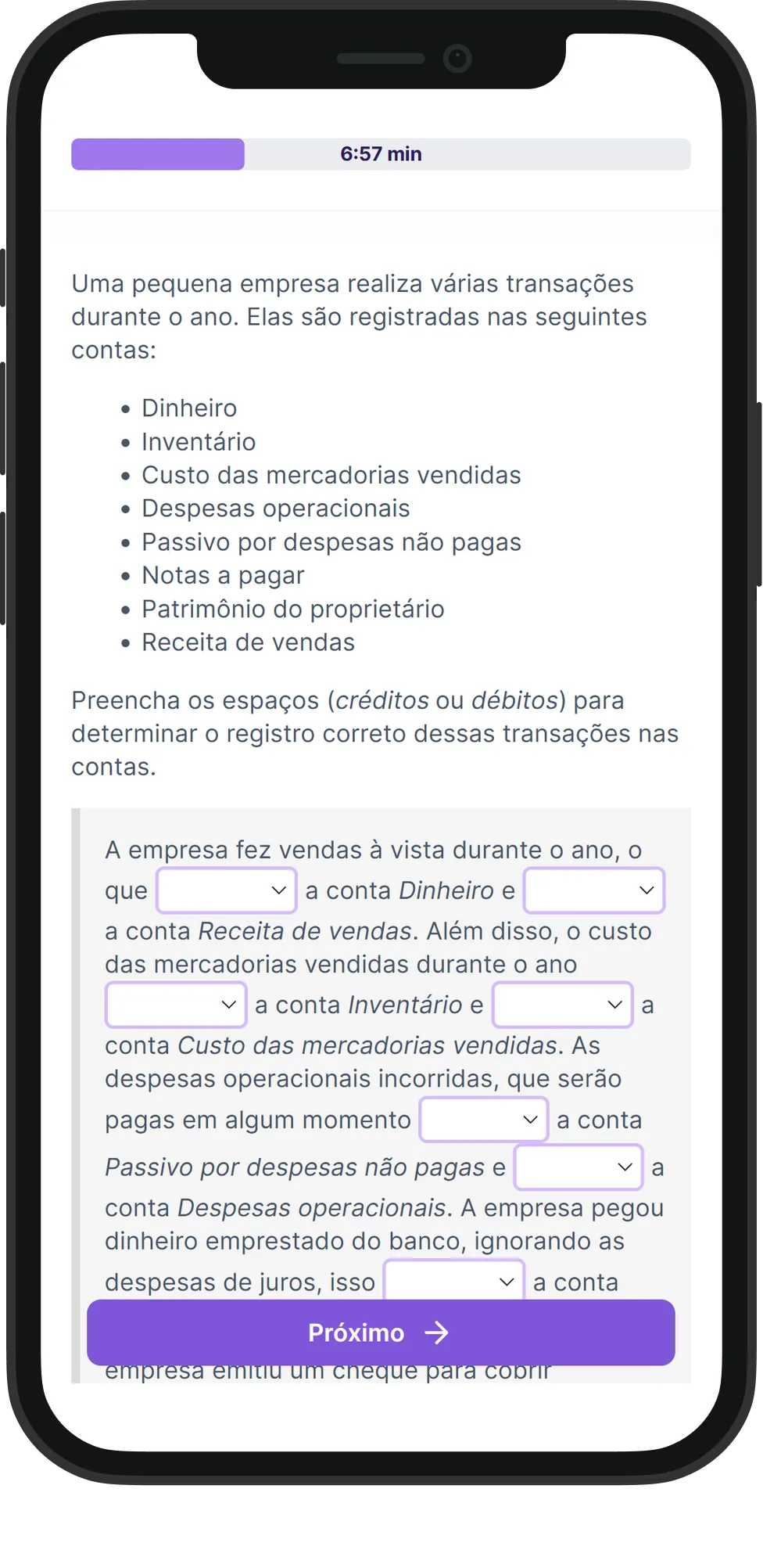 Mobile Contabilidade de Partida Dupla skill assessment