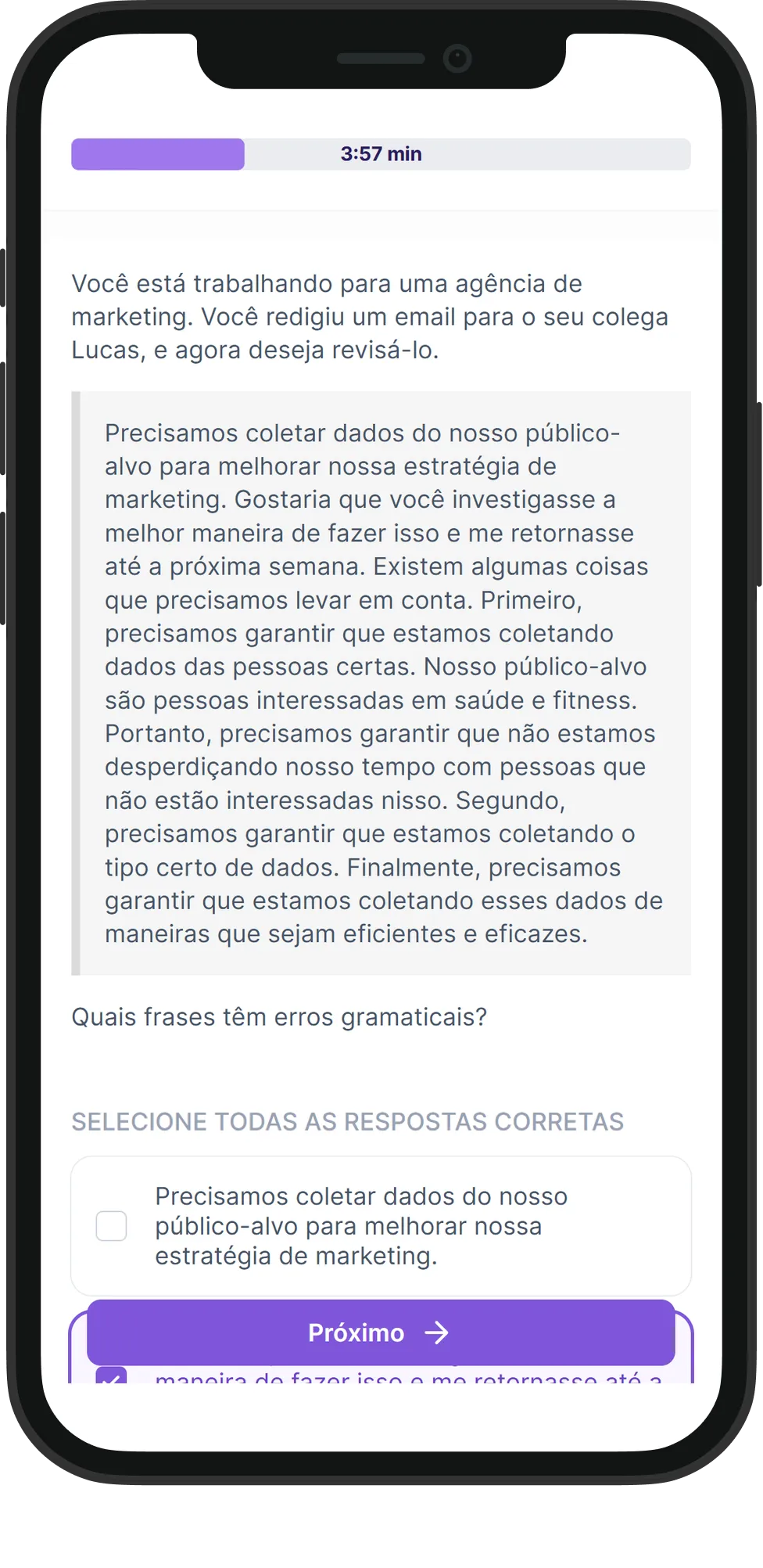 Mobile Compreensão de Inglês skill assessment
