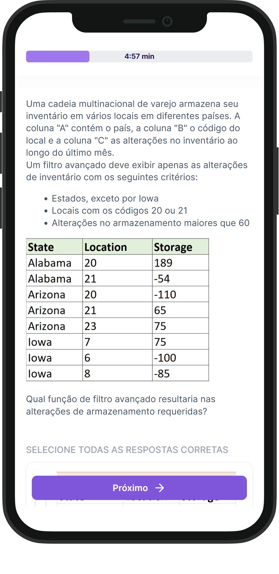Mobile Excel skill assessment