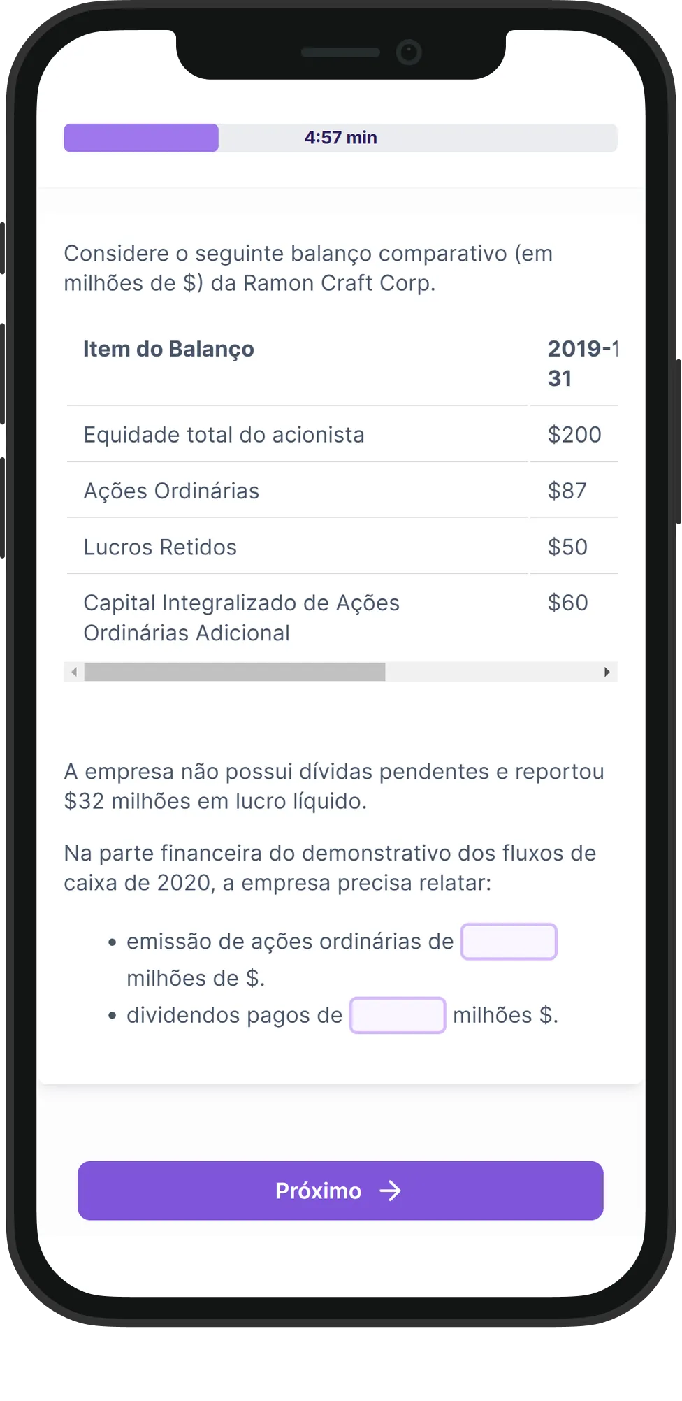 Mobile Análise Financeira skill assessment