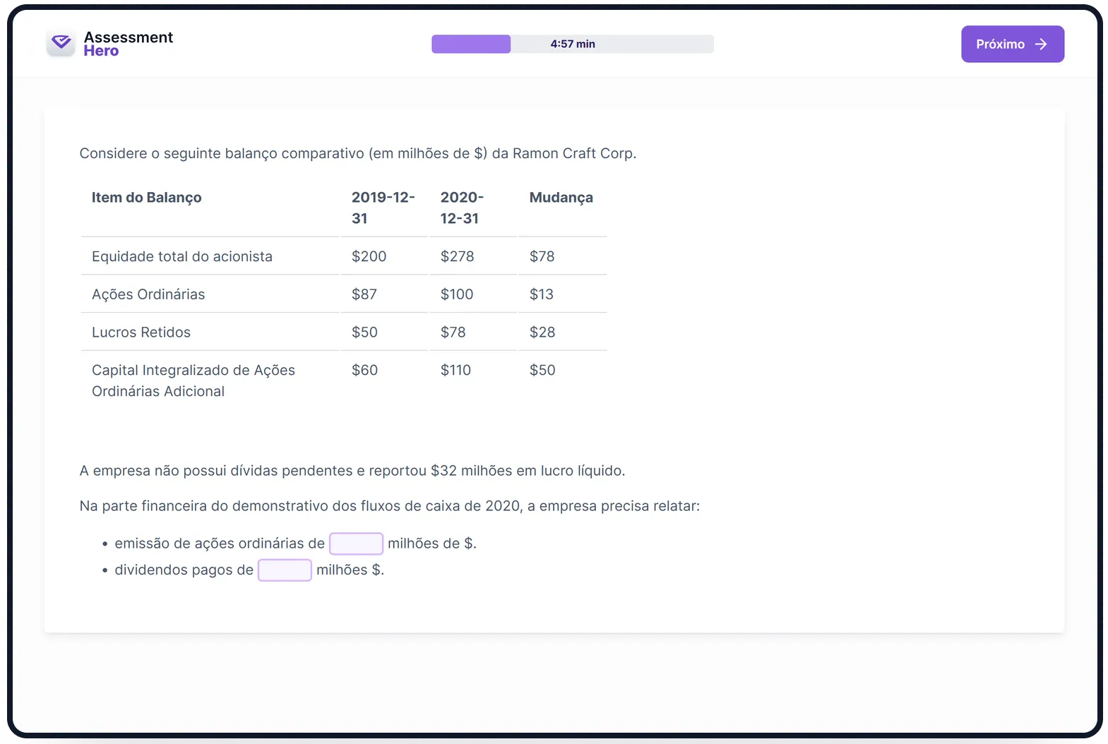 Análise Financeira online test