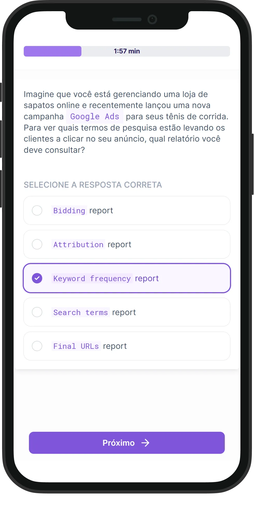 Mobile Análise de Marketing skill assessment