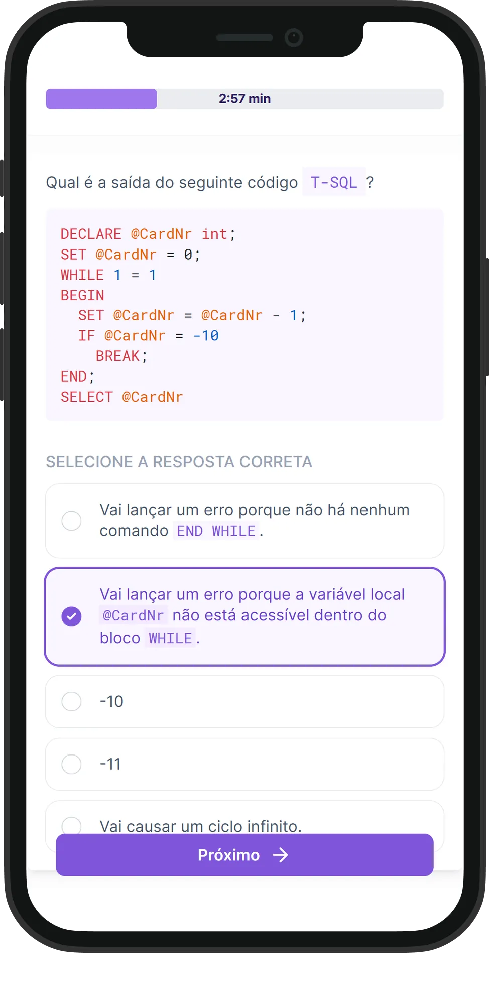 Mobile MS SQL/T-SQL skill assessment
