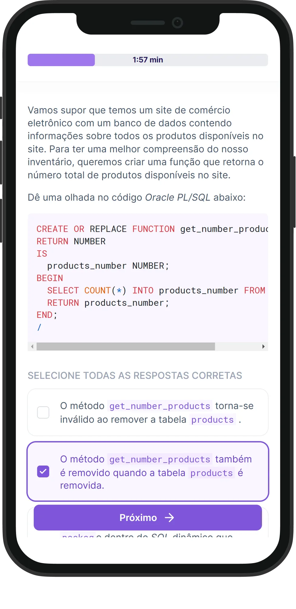 Mobile Oracle PL/SQL skill assessment