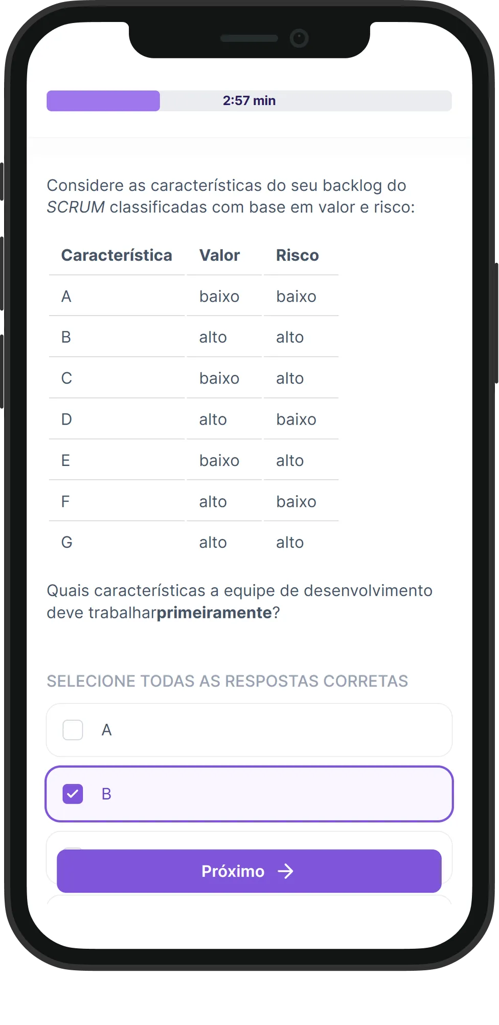 Mobile Gestão de Projetos skill assessment