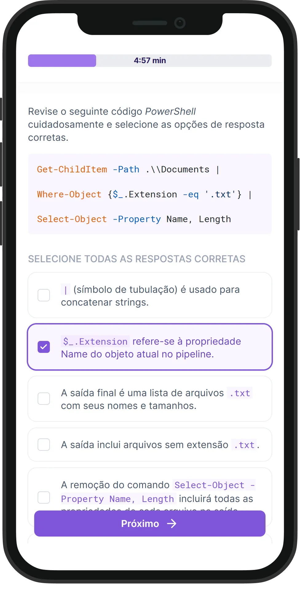 Mobile Administração de Sistemas skill assessment