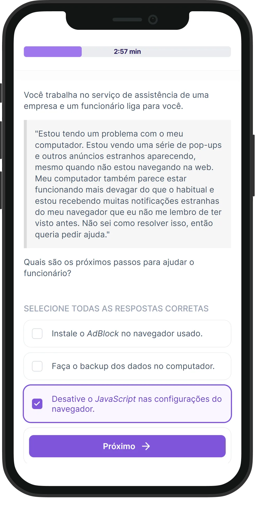 Mobile Suporte Técnico skill assessment