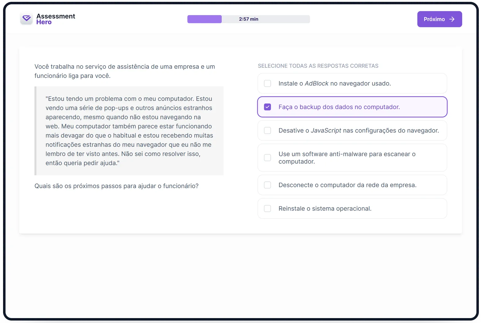 Suporte Técnico online test