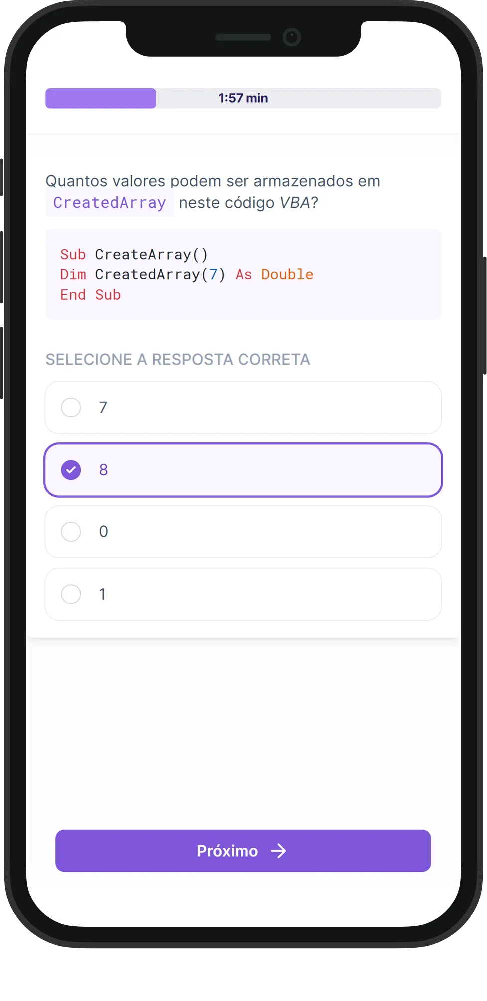 Mobile VBA skill assessment
